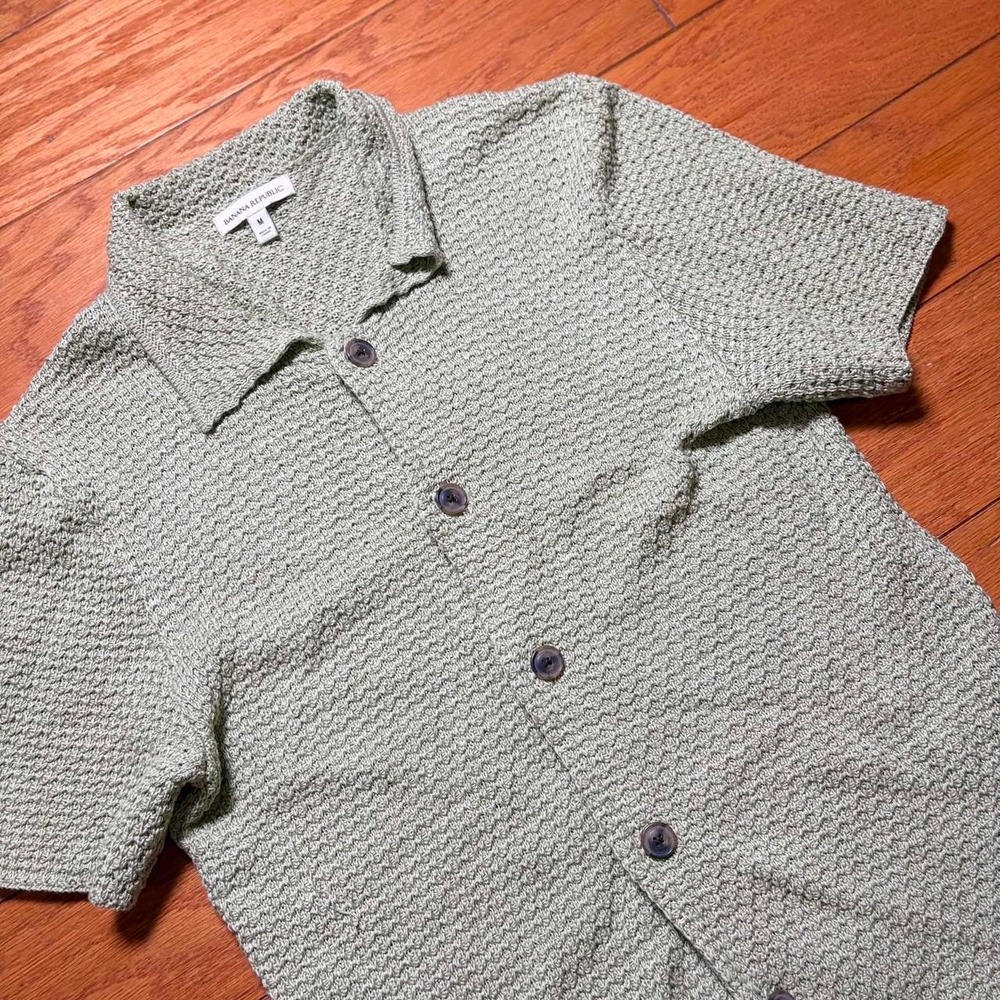 Banana republic Crochet Organic cotton knit shirt Green Men's M NWOT Sample